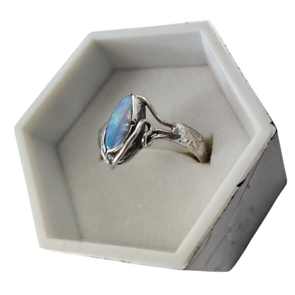 Ring Australian Opal Blue Green Red  Size 6 1/2  3.1gr 1.5 cm x 1 cm Opal 1 cm - Picture 8 of 10